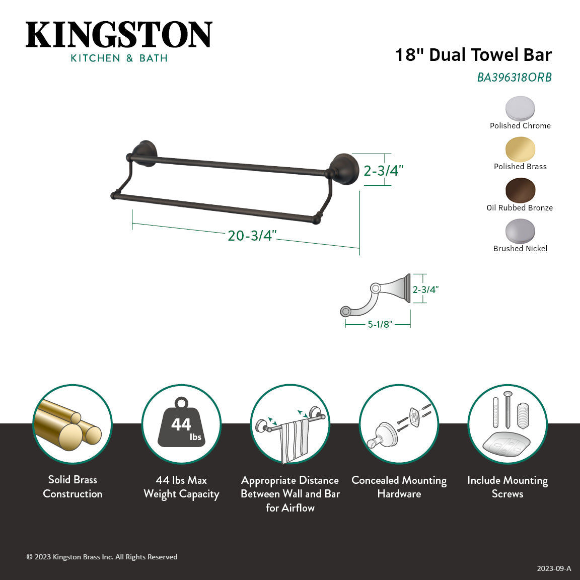 Restoration BA396318SN 18-Inch Dual Towel Bar, Brushed Nickel