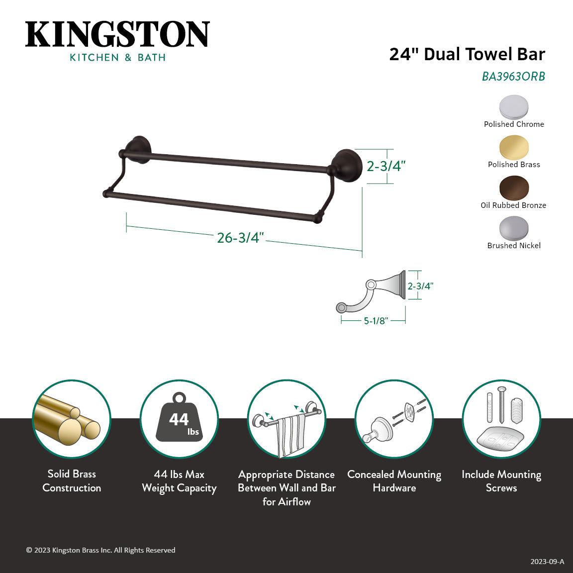 Restoration BA3963PB 24-Inch Dual Towel Bar, Polished Brass