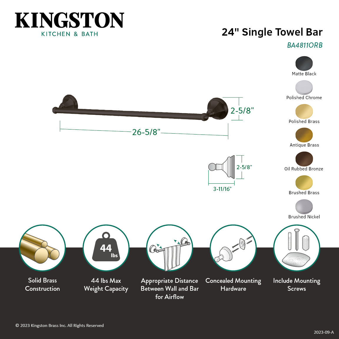 Metropolitan BA4811C 24-Inch Towel Bar, Polished Chrome
