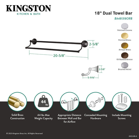 Metropolitan BA481318PB 18-Inch Dual Towel Bar, Polished Brass