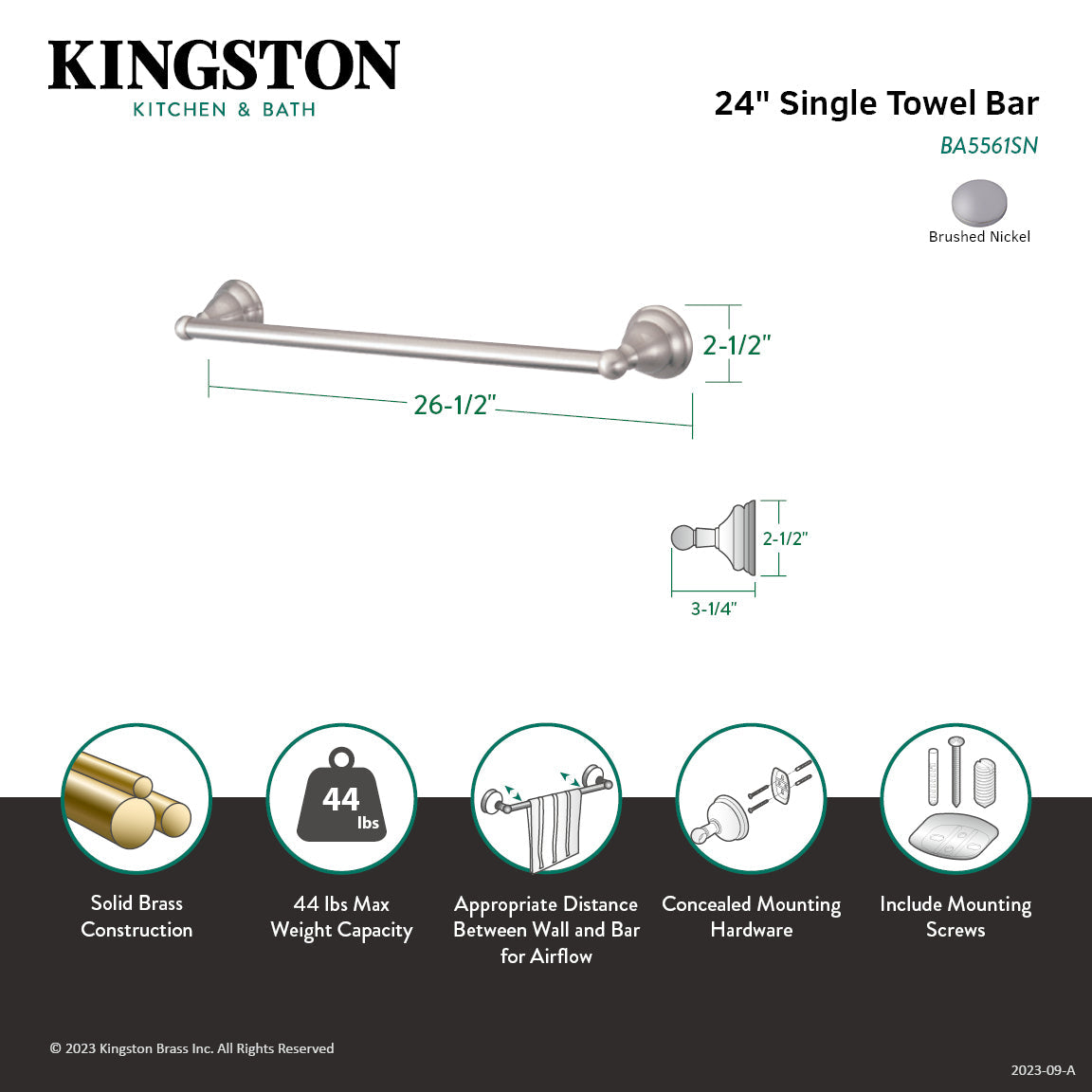 Royale BA5561SN 24-Inch Towel Bar, Brushed Nickel