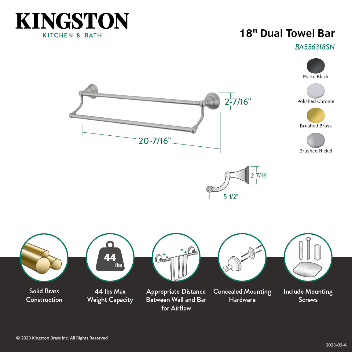 Royale BA556318SN 18-Inch Dual Towel Bar, Brushed Nickel