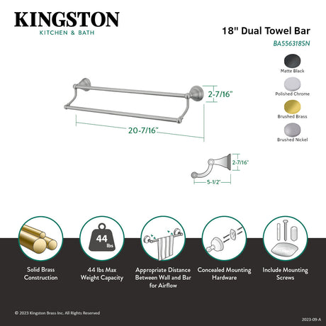 Royale BA556318SN 18-Inch Dual Towel Bar, Brushed Nickel