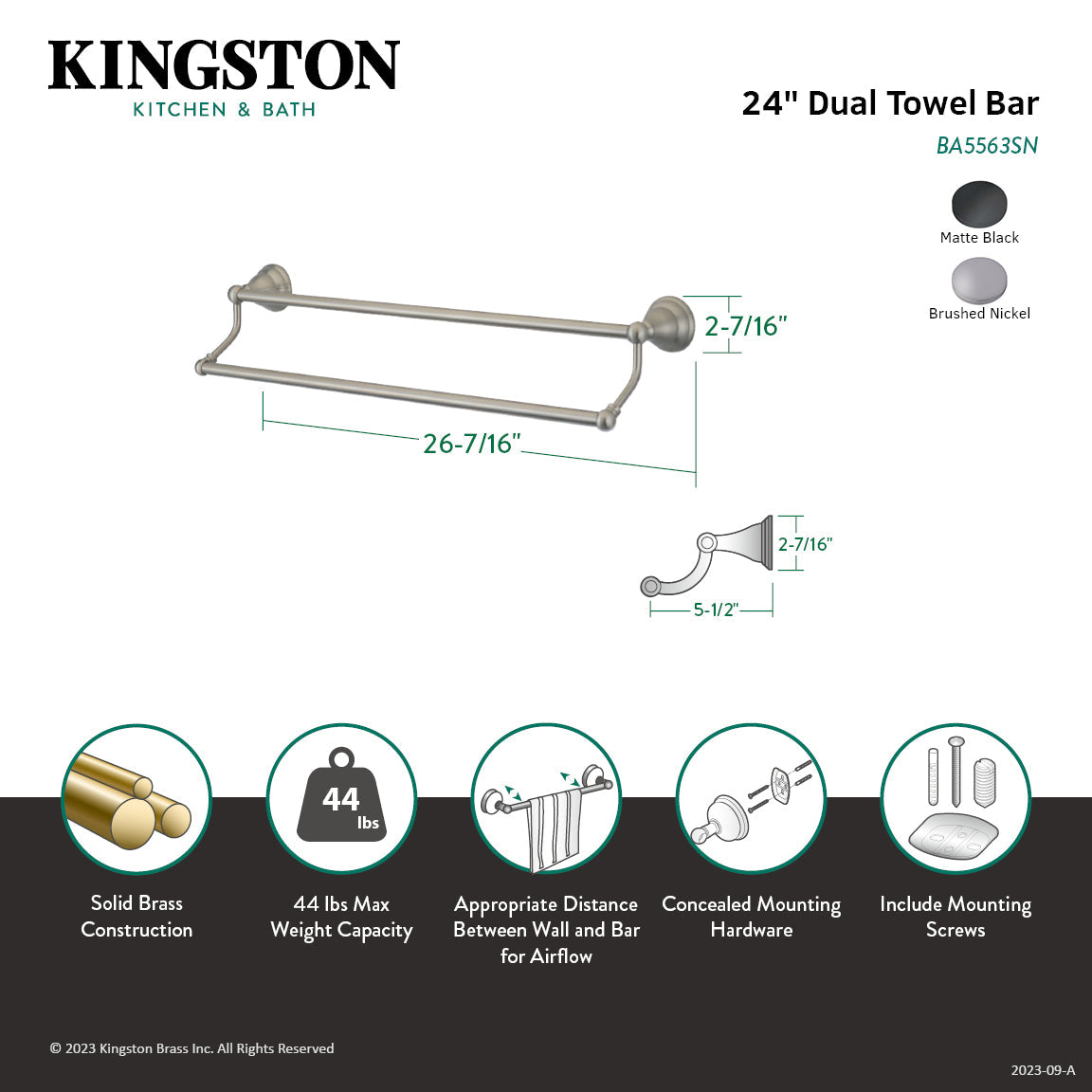 Royale BA5563MB 24-Inch Dual Towel Bar, Matte Black