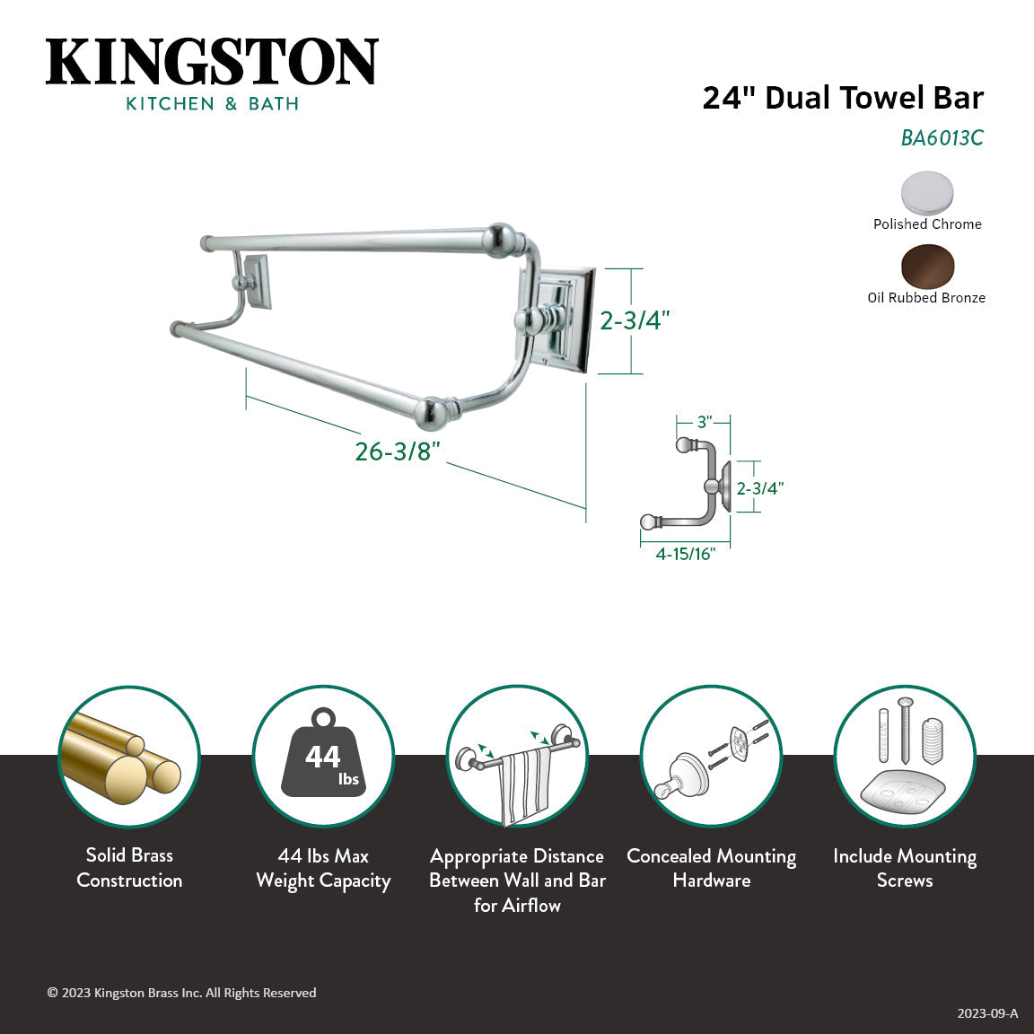 Millennium BA6013ORB 24-Inch Dual Towel Bar, Oil Rubbed Bronze