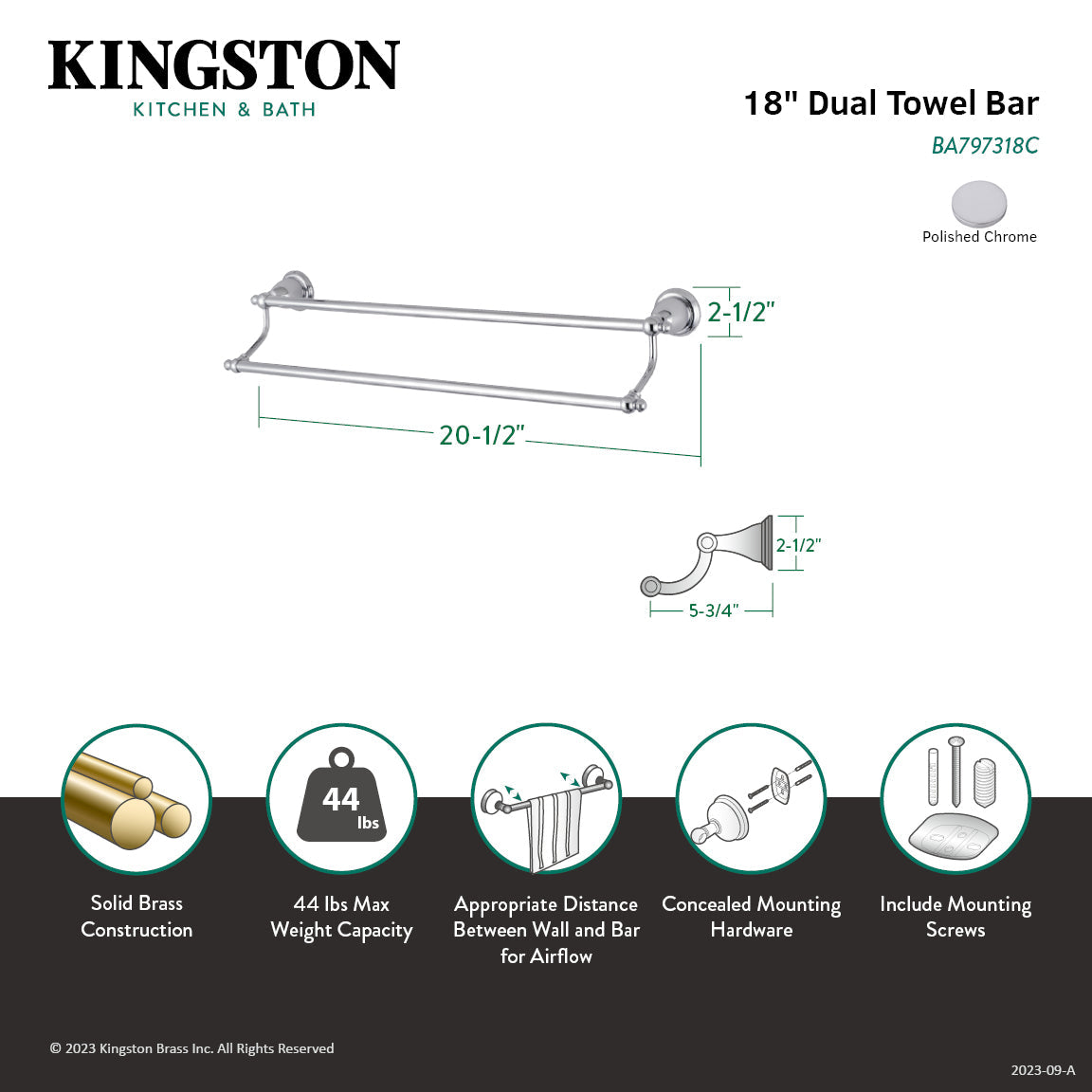 English Vintage BA797318C 18-Inch Dual Towel Bar, Polished Chrome