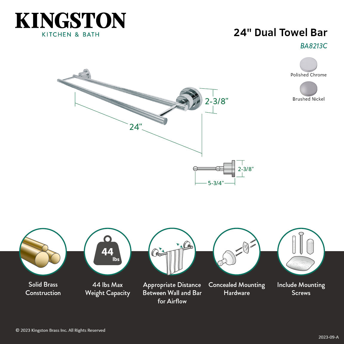 Concord BA8213SN 24-Inch Dual Towel Bar, Brushed Nickel