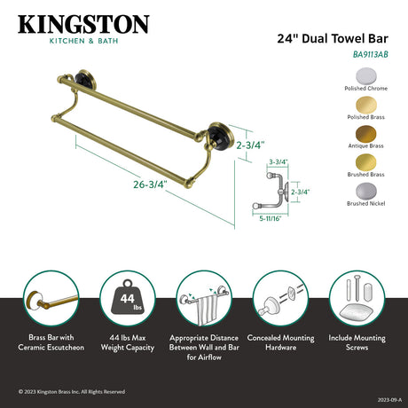 Water Onyx BA9113AB 24-Inch Dual Towel Bar, Antique Brass