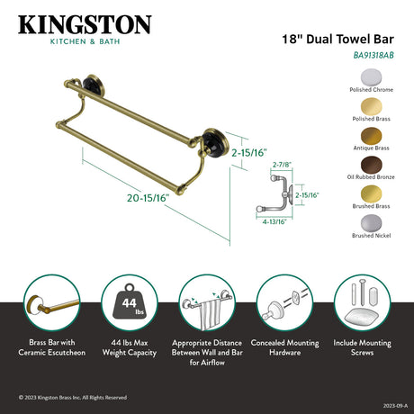 Water Onyx BA91318PB 18-Inch Dual Towel Bar, Polished Brass
