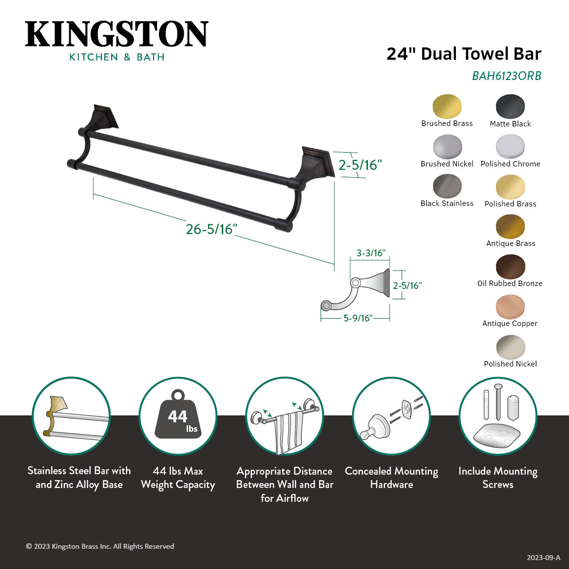 Monarch BAH6123BS Dual Towel Bar, Black Stainless