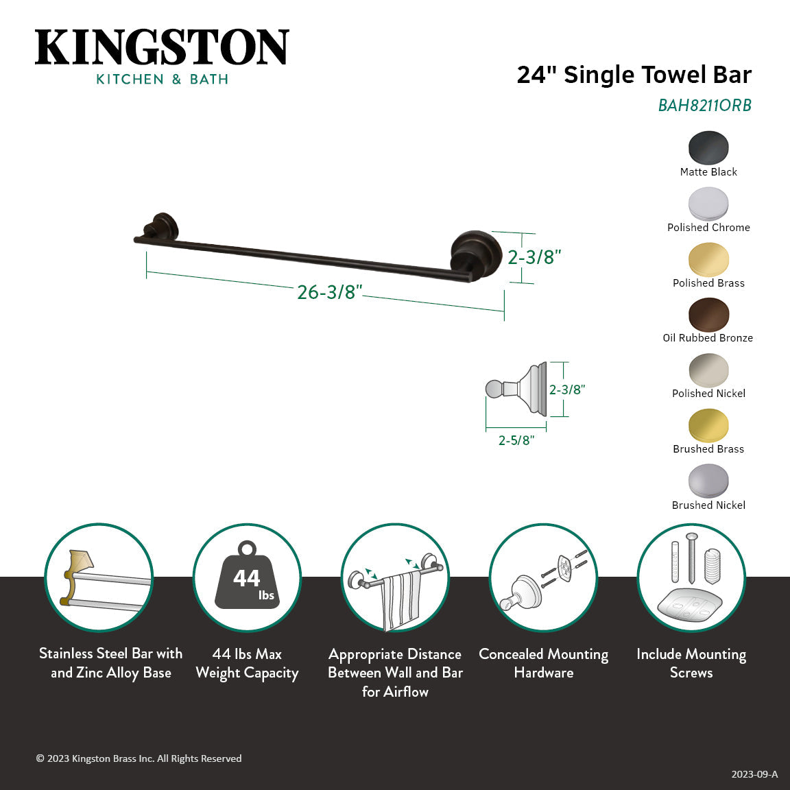 Concord BAH8211PN 24-Inch Towel Bar, Polished Nickel