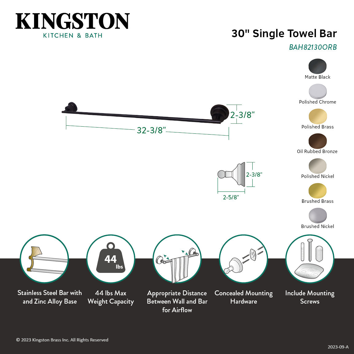 Concord BAH82130SN 30-Inch Towel Bar, Brushed Nickel