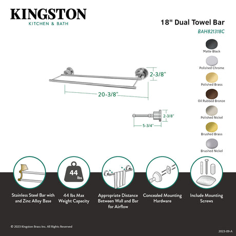 Concord BAH821318C 18-Inch Dual Towel Bar, Polished Chrome