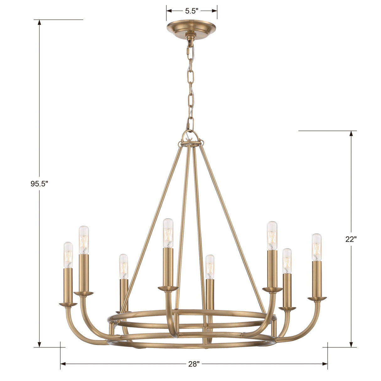 Bailey 8 Light Aged Brass Chandelier BAI-A2108-AG