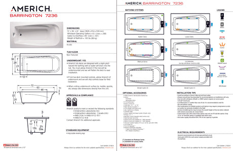 Americh BA7236TA2-BI Barrington 7236 - Tub Only / Airbath 2 - Biscuit