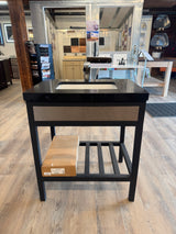 30" Metal Frame Vanity with Nickel Fronts with Quartz Top, China Sink, and Brush Nickel Waterfall Faucet