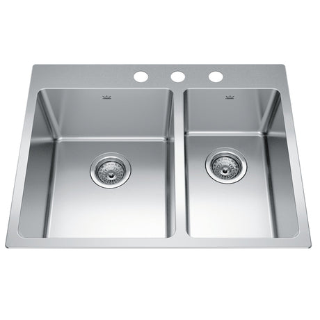 KINDRED BCL2127R-9-3N Brookmore 27-in LR x 20.9-in FB x 9-in DP Drop in Double Bowl Stainless Steel Sink In Commercial Satin Finish