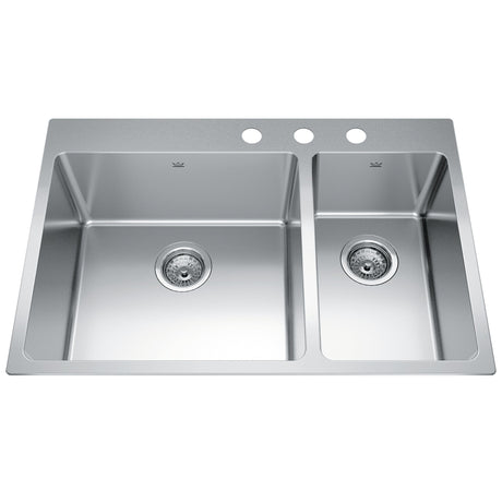 KINDRED BCL2131R-9-3N Brookmore 31-in LR x 20.9-in FB x 9-in DP Drop in Double Bowl Stainless Steel Sink In Commercial Satin Finish