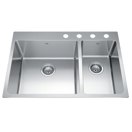 KINDRED BCL2131R-9-4N Brookmore 31-in LR x 20.9-in FB x 9-in DP Drop in Double Bowl Stainless Steel Sink In Commercial Satin Finish