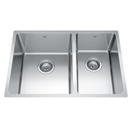 KINDRED BCU1827R-9N Brookmore 26.6-in LR x 18.2-in FB x 9-in DP Undermount Double Bowl Stainless Steel Sink In Commercial Satin Finish