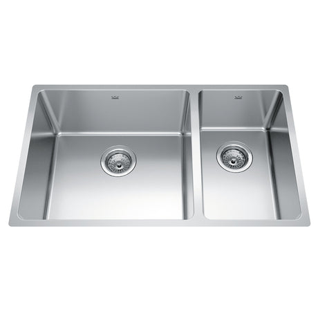 KINDRED BCU1831R-9N Brookmore 30.6-in LR x 18.2-in FB x 9-in DP Undermount Double Bowl Stainless Steel Sink In Commercial Satin Finish