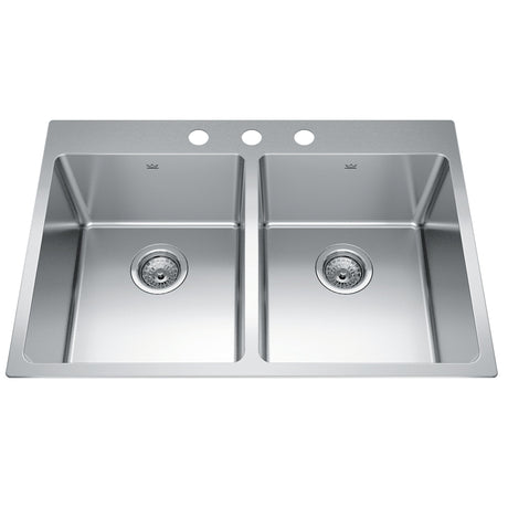 KINDRED BDL2131-9-3N Brookmore 31-in LR x 20.9-in FB x 9-in DP Drop in Double Bowl Stainless Steel Sink In Commercial Satin Finish