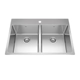 KINDRED BDL2233-9-1N Brookmore 32.9-in LR x 22.1-in FB x 9-in DP Drop in Double Bowl Stainless Steel Sink In Commercial Satin Finish