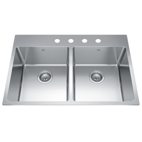 KINDRED BDL2233-9-4N Brookmore 32.9-in LR x 22.1-in FB x 9-in DP Drop in Double Bowl Stainless Steel Sink In Commercial Satin Finish