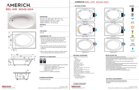 Americh BE6042ADATA2-BI Bel Air 6042 ADA - Tub Only / Airbath 2 - Biscuit