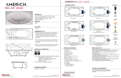 Americh BE8442TA2-BI Bel Air 8442 - Tub Only / Airbath 2 - Biscuit