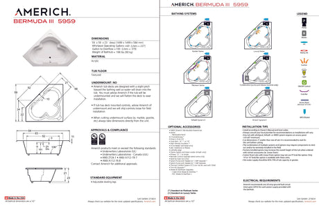 Americh BM0321TA2-BI Bermuda III 5959 - Tub Only / Airbath 2 - Biscuit