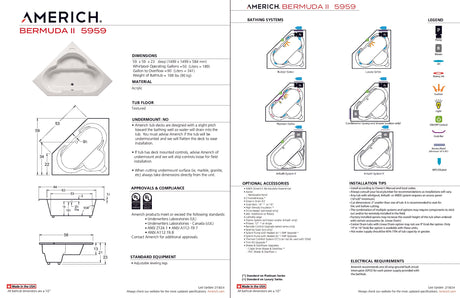 Americh BM0221TA2-BI Bermuda II 5959 - Tub Only / Airbath 2 - Biscuit