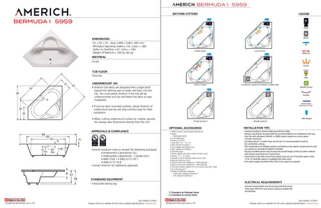 Americh BM0117TA2-BI Bermuda I 5959 - Tub Only / Airbath 2 - Biscuit