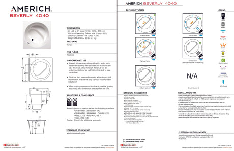 Americh BV4040TA2-BI Beverly 4040 - Tub Only / Airbath 2 - Biscuit