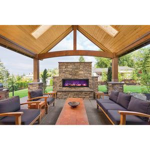 Amantii BI-50-DEEP-OD Panorama Deep Full View Smart Electric  - 50" Indoor /Outdoor WiFi Enabled Fireplace, featuring a MultiFunction Remote, Multi Speed Flame Motor, Glass Media & a Black Trim