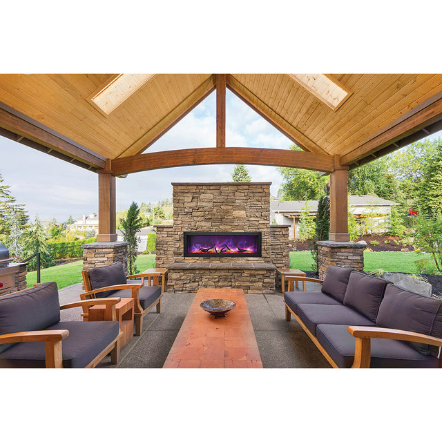 Amantii BI-50-DEEP-OD Panorama Deep Full View Smart Electric  - 50" Indoor /Outdoor WiFi Enabled Fireplace, featuring a MultiFunction Remote, Multi Speed Flame Motor, Glass Media & a Black Trim