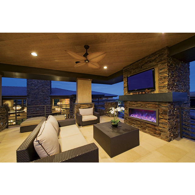 Amantii BI-50-SLIM-OD Panorama Slim Full View Smart Electric  - 50" Indoor /Outdoor WiFi Enabled Fireplace, featuring a MultiFunction Remote, Multi Speed Flame Motor, Glass Media & a Black Trim