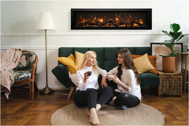 Amantii BI-60-DEEP-XT Panorama Deep & Xtra Tall Full View Smart Electric  - 60" Indoor /Outdoor WiFi Enabled  Fireplace, featuring a MultiFunction Remote, Multi Speed Flame Motor, Glass Media & a Black Trim