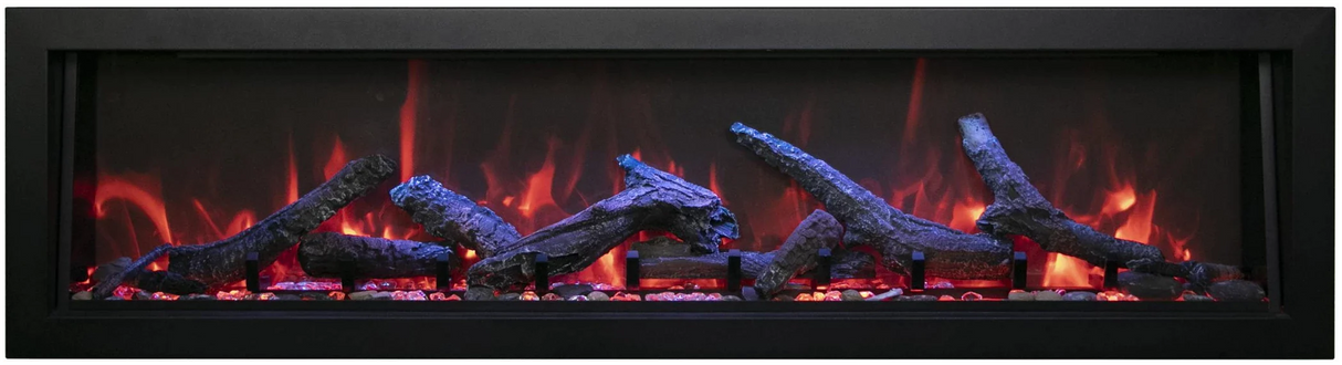 Amantii BI-88-DEEP-OD Panorama Deep Full View Smart Electric  - 88" Indoor /Outdoor WiFi Enabled Fireplace, featuring a MultiFunction Remote, Multi Speed Flame Motor, Glass Media & a Black Trim