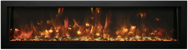 Amantii BI-88-DEEP-OD Panorama Deep Full View Smart Electric  - 88" Indoor /Outdoor WiFi Enabled Fireplace, featuring a MultiFunction Remote, Multi Speed Flame Motor, Glass Media & a Black Trim