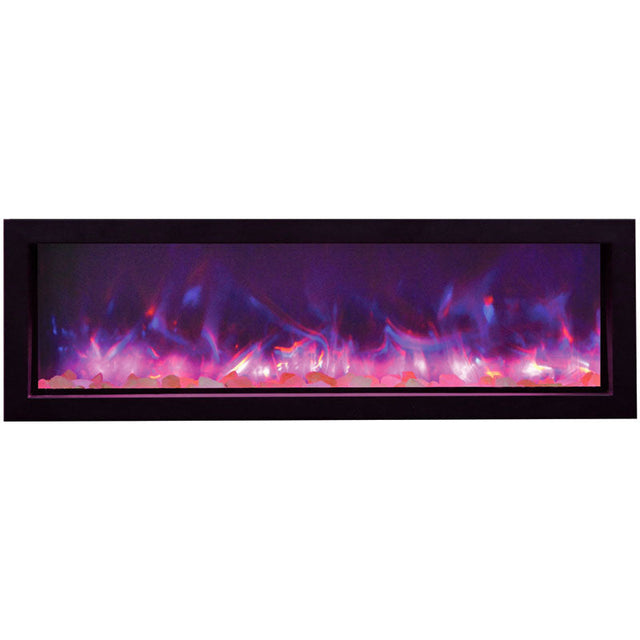 Amantii BI-50-SLIM-OD Panorama Slim Full View Smart Electric  - 50" Indoor /Outdoor WiFi Enabled Fireplace, featuring a MultiFunction Remote, Multi Speed Flame Motor, Glass Media & a Black Trim