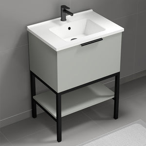 Small Bathroom Vanity, Floor Standing, 26", Grey Mist