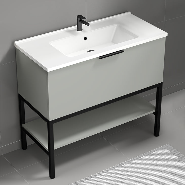 Modern Bathroom Vanity, Floor Standing, 40", Grey Mist