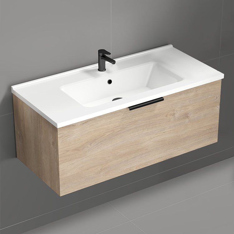 Modern Bathroom Vanity, Floating, 40", Brown Oak