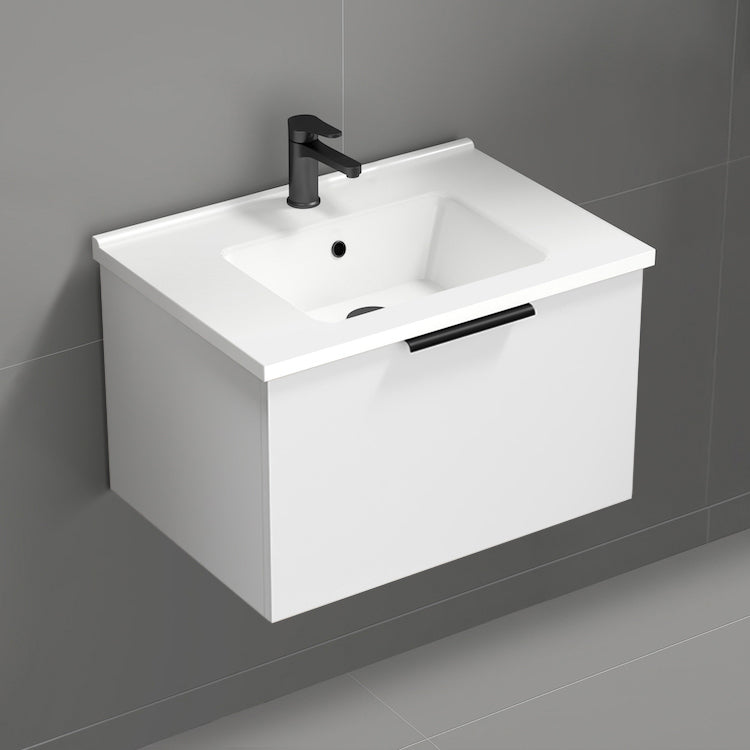 Wall Mounted Bathroom Vanity, Modern, 26", Glossy White