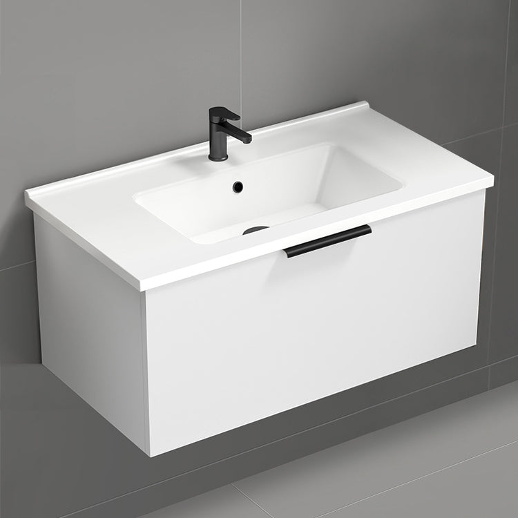 White Bathroom Vanity, Floating, 34"