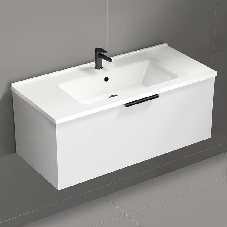 Wall Mounted Bathroom Vanity, Modern, 40", Glossy White
