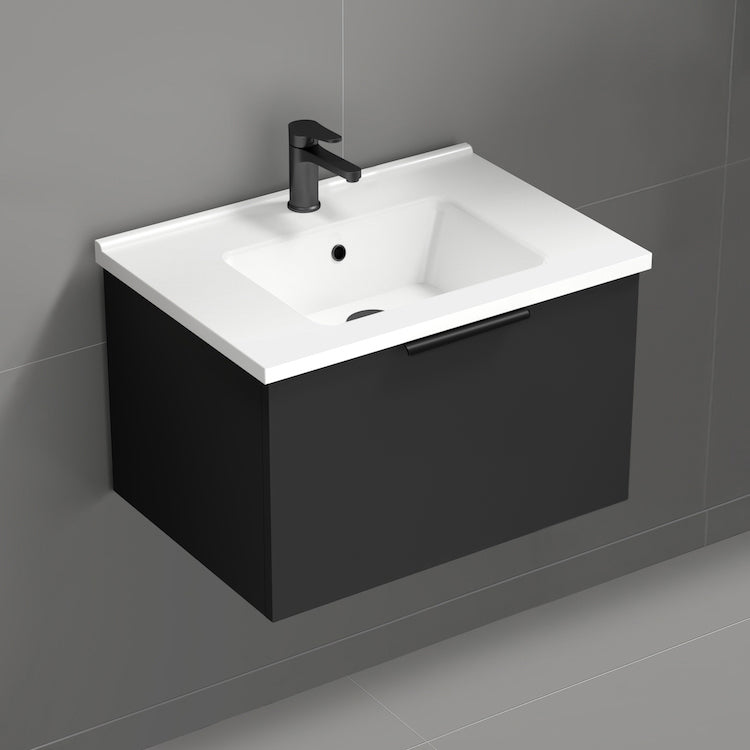 Modern Bathroom Vanity, Wall Mounted, 26", Black