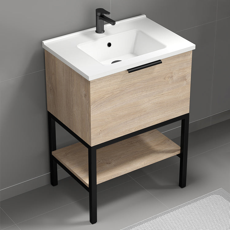 Modern Bathroom Vanity, Free Standing, 26", Brown Oak