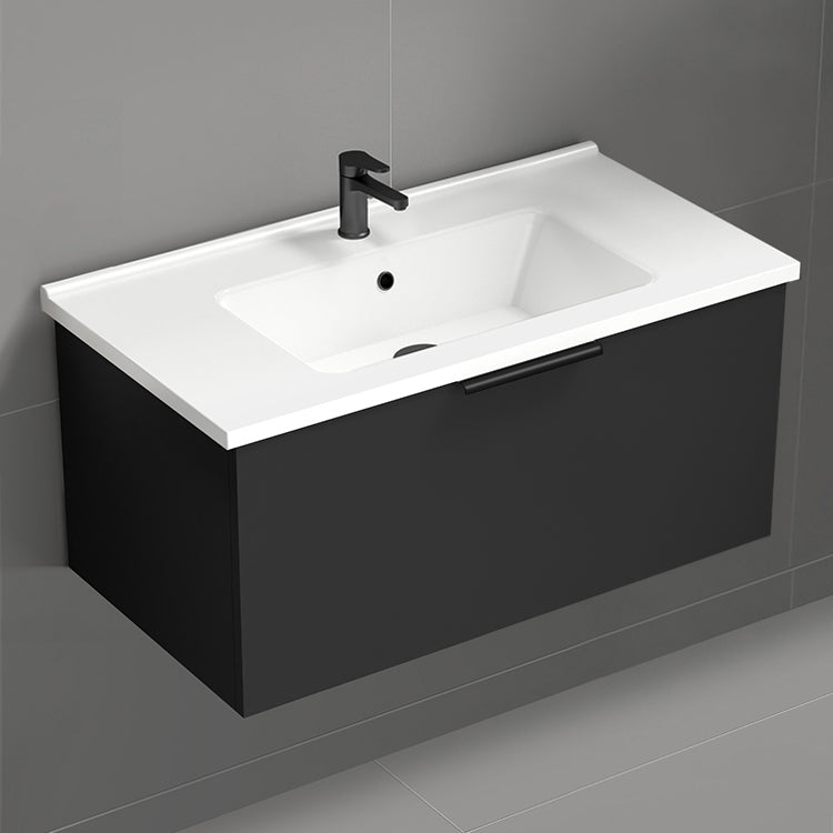 Bathroom Vanity, Modern, Floating, Black, 34"